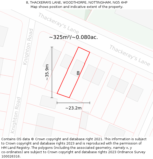 8, THACKERAYS LANE, WOODTHORPE, NOTTINGHAM, NG5 4HP: Plot and title map