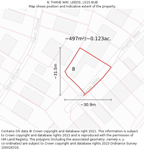 8, THANE WAY, LEEDS, LS15 8UB: Plot and title map