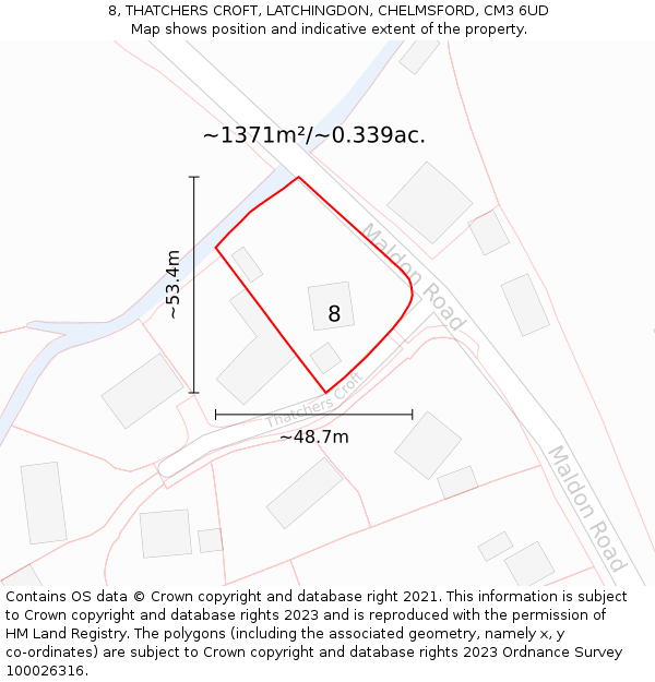 8, THATCHERS CROFT, LATCHINGDON, CHELMSFORD, CM3 6UD: Plot and title map