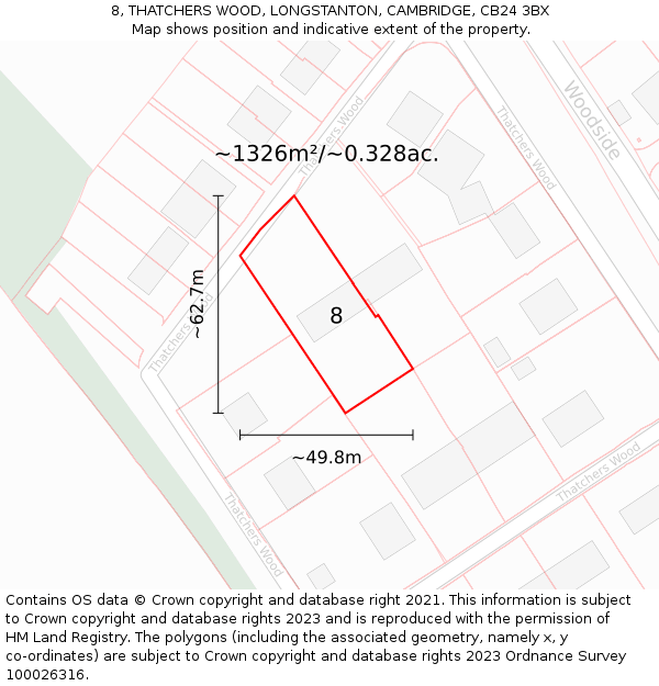 8, THATCHERS WOOD, LONGSTANTON, CAMBRIDGE, CB24 3BX: Plot and title map
