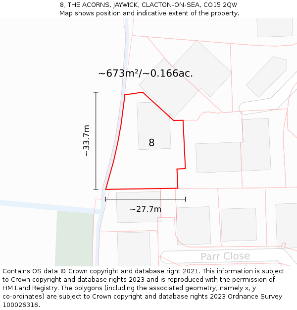 8, THE ACORNS, JAYWICK, CLACTON-ON-SEA, CO15 2QW: Plot and title map