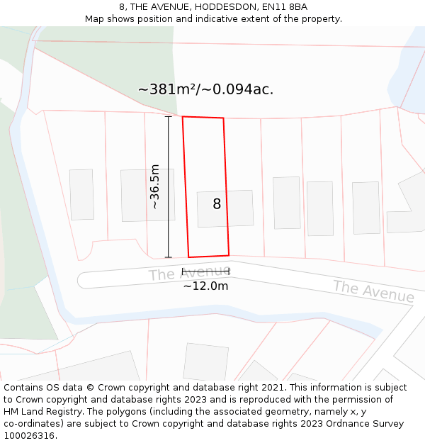 8, THE AVENUE, HODDESDON, EN11 8BA: Plot and title map