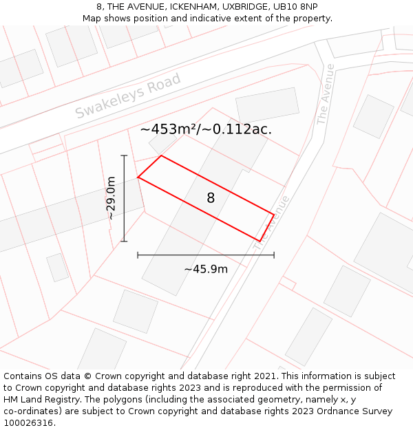 8, THE AVENUE, ICKENHAM, UXBRIDGE, UB10 8NP: Plot and title map
