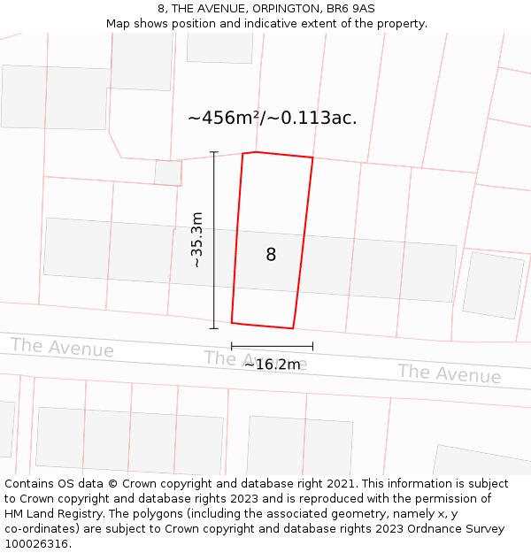 8, THE AVENUE, ORPINGTON, BR6 9AS: Plot and title map