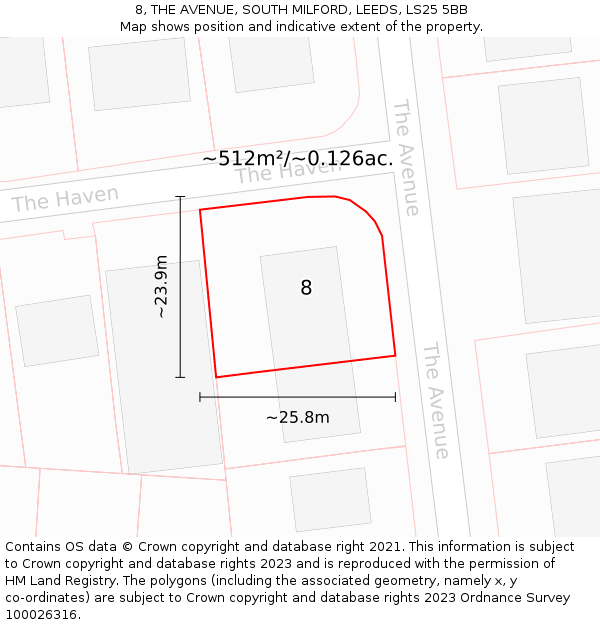 8, THE AVENUE, SOUTH MILFORD, LEEDS, LS25 5BB: Plot and title map