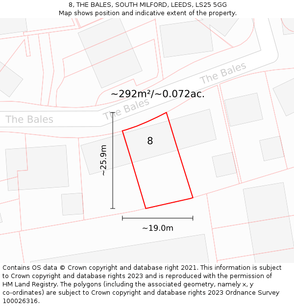 8, THE BALES, SOUTH MILFORD, LEEDS, LS25 5GG: Plot and title map