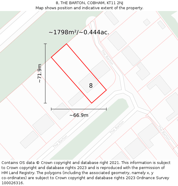 8, THE BARTON, COBHAM, KT11 2NJ: Plot and title map