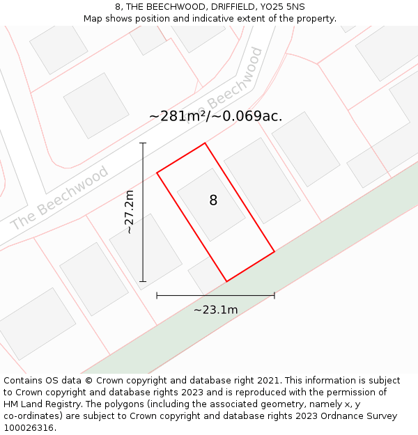 8, THE BEECHWOOD, DRIFFIELD, YO25 5NS: Plot and title map