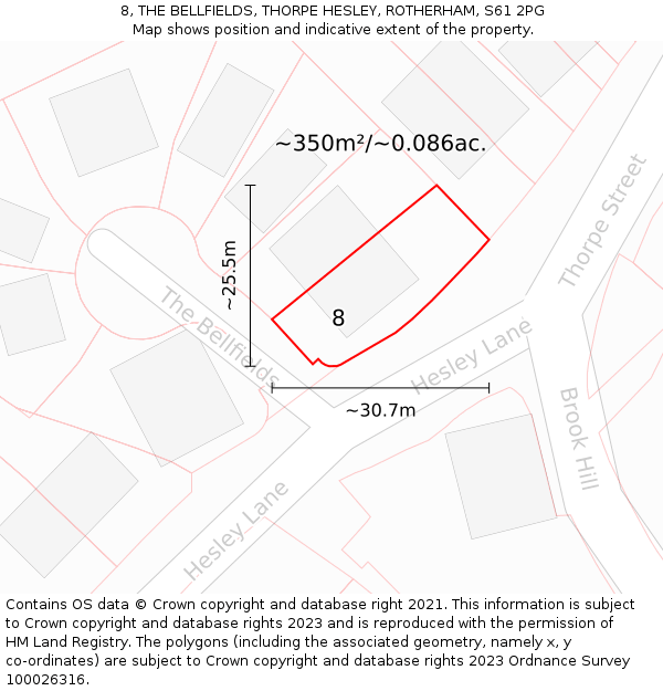 8, THE BELLFIELDS, THORPE HESLEY, ROTHERHAM, S61 2PG: Plot and title map