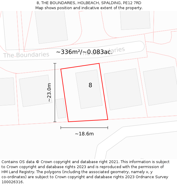 8, THE BOUNDARIES, HOLBEACH, SPALDING, PE12 7RD: Plot and title map