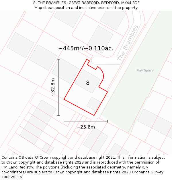 8, THE BRAMBLES, GREAT BARFORD, BEDFORD, MK44 3DF: Plot and title map