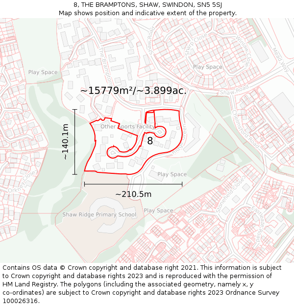 8, THE BRAMPTONS, SHAW, SWINDON, SN5 5SJ: Plot and title map