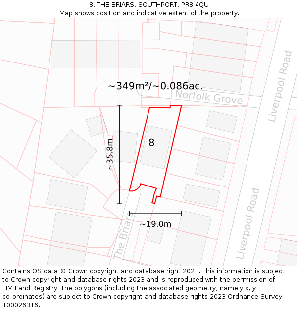 8, THE BRIARS, SOUTHPORT, PR8 4QU: Plot and title map