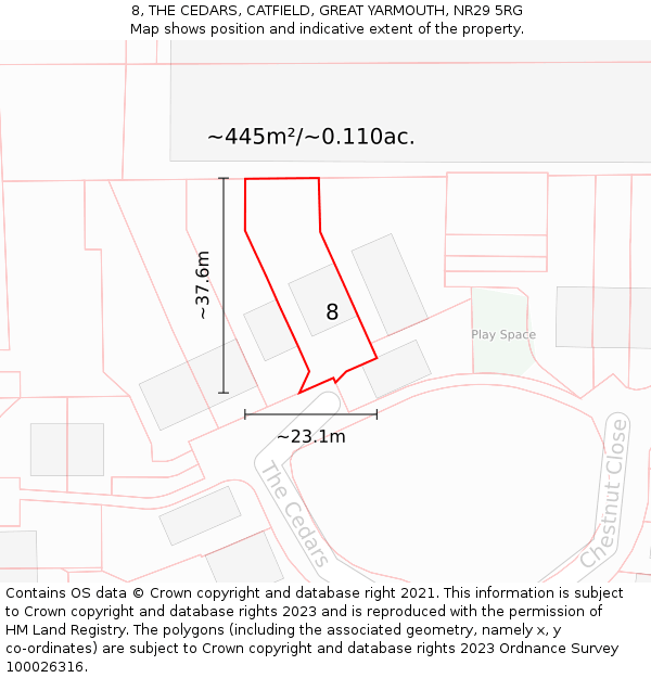 8, THE CEDARS, CATFIELD, GREAT YARMOUTH, NR29 5RG: Plot and title map