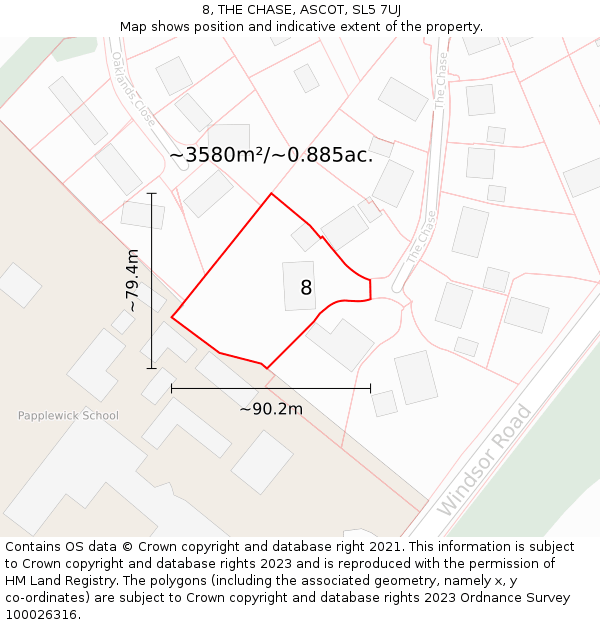 8, THE CHASE, ASCOT, SL5 7UJ: Plot and title map