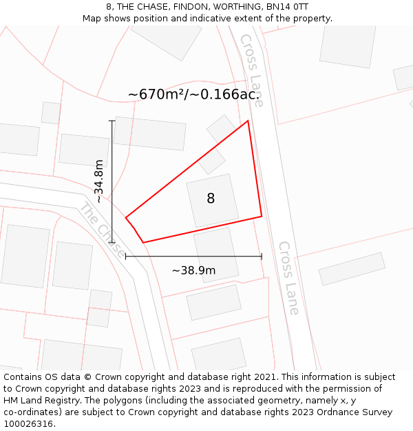 8, THE CHASE, FINDON, WORTHING, BN14 0TT: Plot and title map