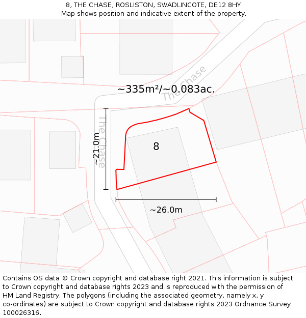 8, THE CHASE, ROSLISTON, SWADLINCOTE, DE12 8HY: Plot and title map
