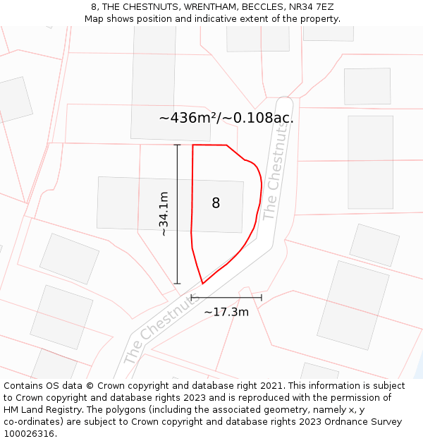 8, THE CHESTNUTS, WRENTHAM, BECCLES, NR34 7EZ: Plot and title map