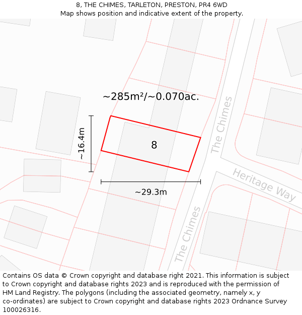 8, THE CHIMES, TARLETON, PRESTON, PR4 6WD: Plot and title map