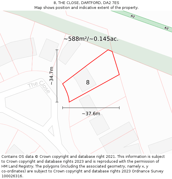 8, THE CLOSE, DARTFORD, DA2 7ES: Plot and title map