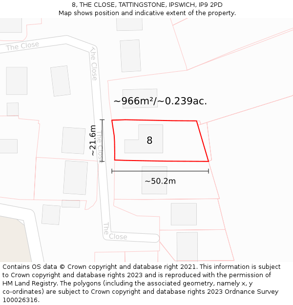 8, THE CLOSE, TATTINGSTONE, IPSWICH, IP9 2PD: Plot and title map