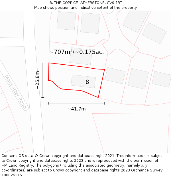 8, THE COPPICE, ATHERSTONE, CV9 1RT: Plot and title map