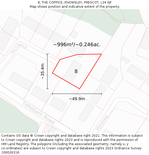 8, THE COPPICE, KNOWSLEY, PRESCOT, L34 0JF: Plot and title map