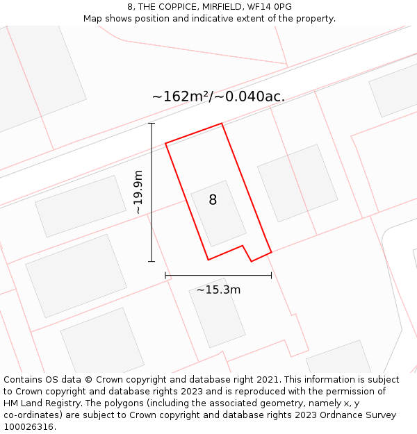 8, THE COPPICE, MIRFIELD, WF14 0PG: Plot and title map
