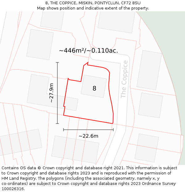 8, THE COPPICE, MISKIN, PONTYCLUN, CF72 8SU: Plot and title map
