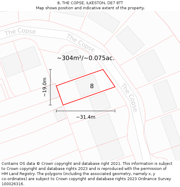8, THE COPSE, ILKESTON, DE7 8TT: Plot and title map