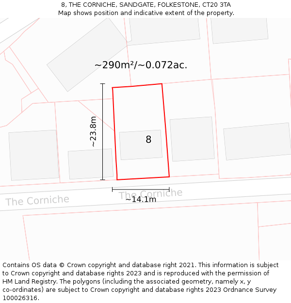 8, THE CORNICHE, SANDGATE, FOLKESTONE, CT20 3TA: Plot and title map