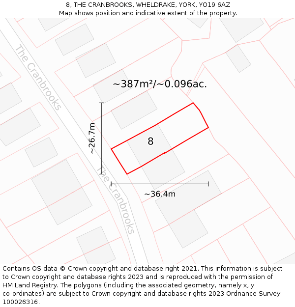 8, THE CRANBROOKS, WHELDRAKE, YORK, YO19 6AZ: Plot and title map