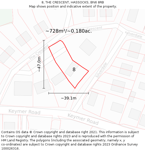8, THE CRESCENT, HASSOCKS, BN6 8RB: Plot and title map