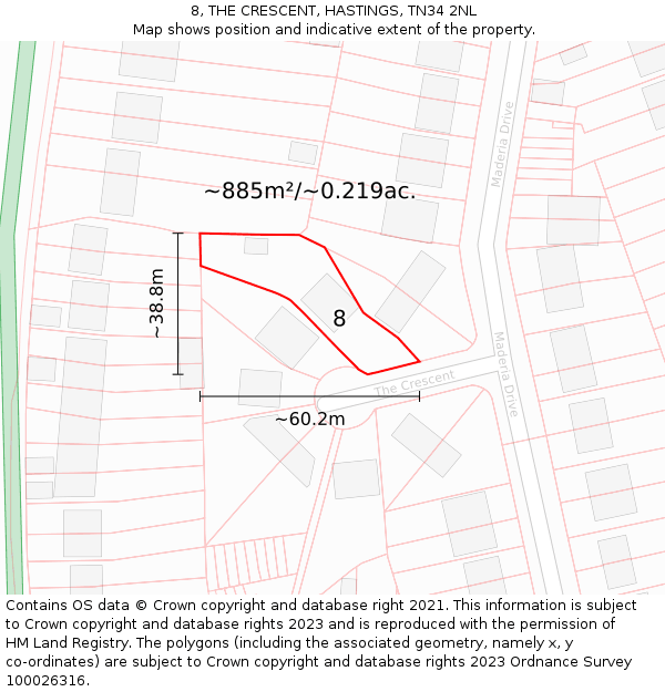 8, THE CRESCENT, HASTINGS, TN34 2NL: Plot and title map