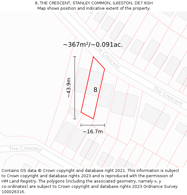 8, THE CRESCENT, STANLEY COMMON, ILKESTON, DE7 6GH: Plot and title map