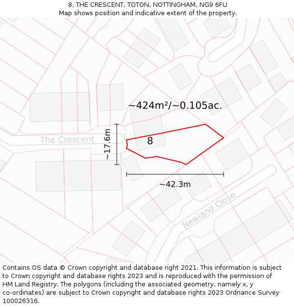 8, THE CRESCENT, TOTON, NOTTINGHAM, NG9 6FU: Plot and title map