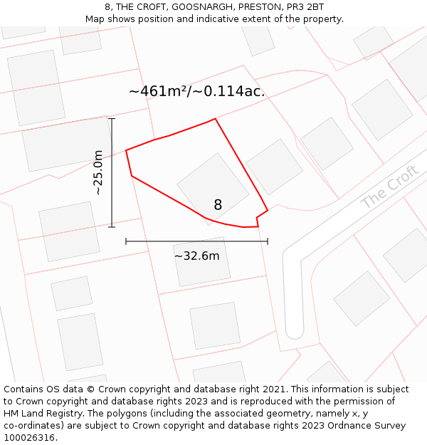 8, THE CROFT, GOOSNARGH, PRESTON, PR3 2BT: Plot and title map