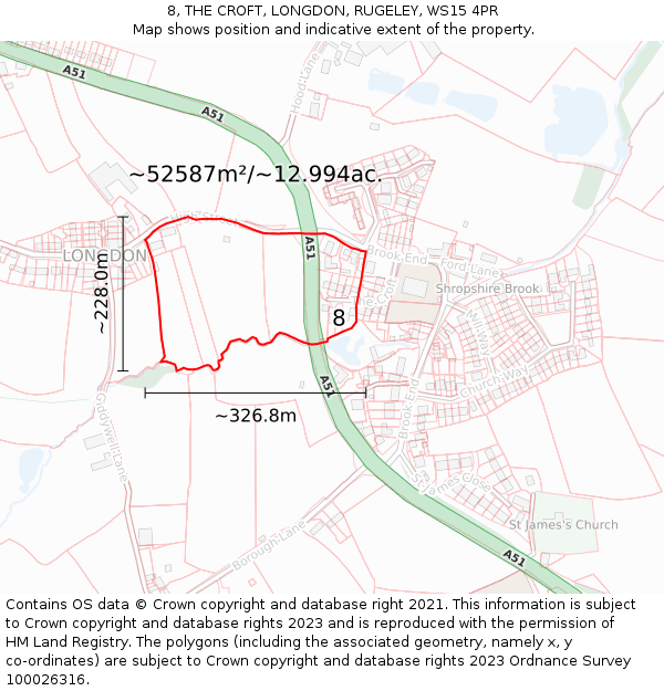 8, THE CROFT, LONGDON, RUGELEY, WS15 4PR: Plot and title map
