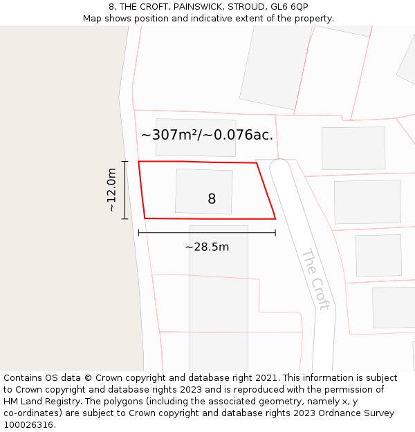 8, THE CROFT, PAINSWICK, STROUD, GL6 6QP: Plot and title map