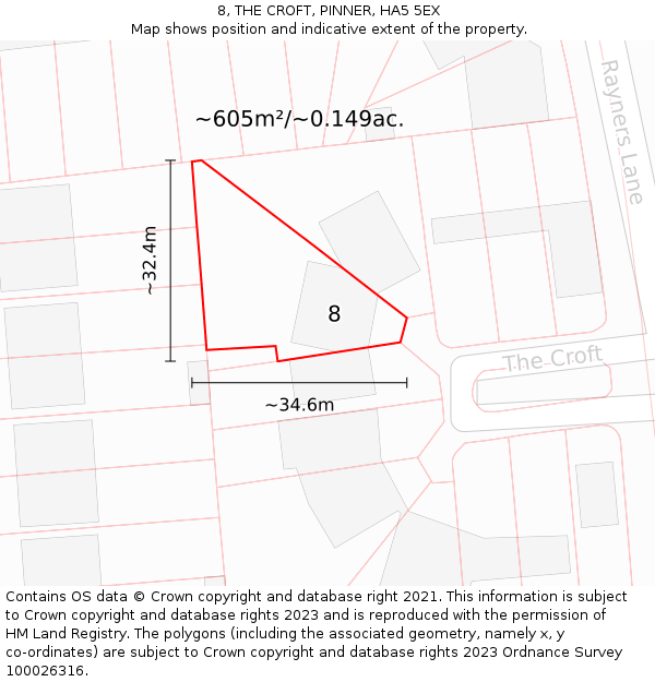 8, THE CROFT, PINNER, HA5 5EX: Plot and title map