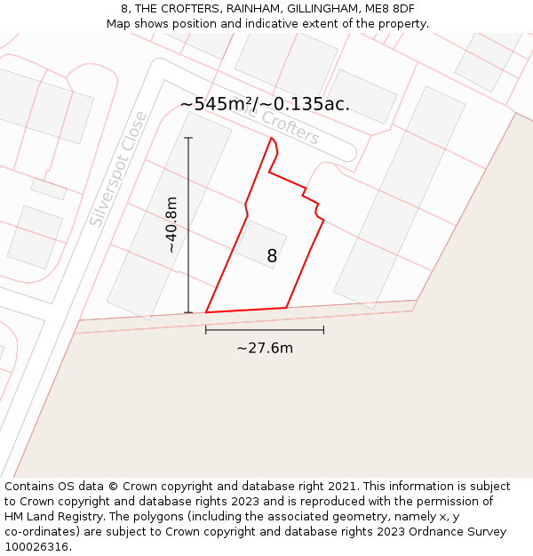 8, THE CROFTERS, RAINHAM, GILLINGHAM, ME8 8DF: Plot and title map