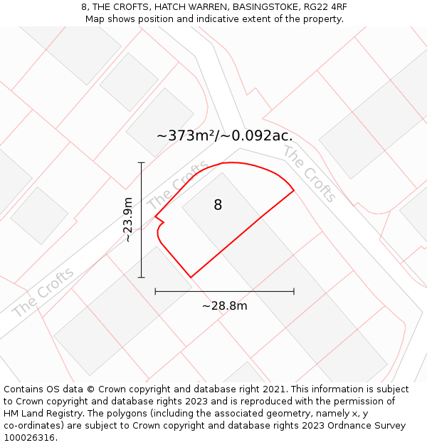 8, THE CROFTS, HATCH WARREN, BASINGSTOKE, RG22 4RF: Plot and title map