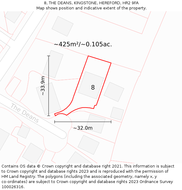 8, THE DEANS, KINGSTONE, HEREFORD, HR2 9FA: Plot and title map
