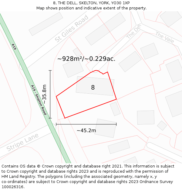 8, THE DELL, SKELTON, YORK, YO30 1XP: Plot and title map