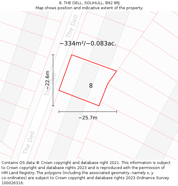 8, THE DELL, SOLIHULL, B92 8RJ: Plot and title map