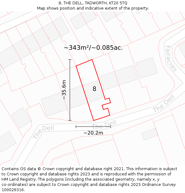8, THE DELL, TADWORTH, KT20 5TQ: Plot and title map