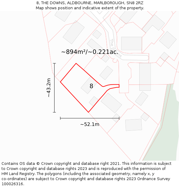 8, THE DOWNS, ALDBOURNE, MARLBOROUGH, SN8 2RZ: Plot and title map
