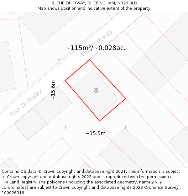 8, THE DRIFTWAY, SHERINGHAM, NR26 8LD: Plot and title map