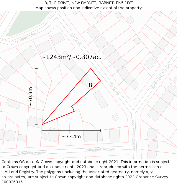 8, THE DRIVE, NEW BARNET, BARNET, EN5 1DZ: Plot and title map