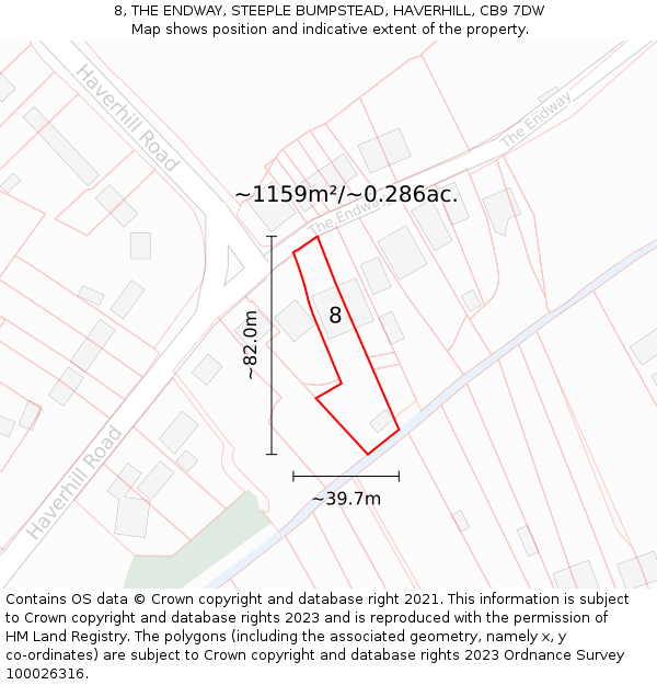8, THE ENDWAY, STEEPLE BUMPSTEAD, HAVERHILL, CB9 7DW: Plot and title map